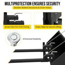 Horquillas para paletas de alta resistencia de 43" con abrazadera para cucharón de tractor cargador – Capacidad de 2000 lb – Sin biela – Barra estabilizadora ajustable – Accesorio de dirección deslizante de enganche rápido - A - Ver 5