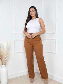 Wide Leg Tailored Formal Trousers - Óxido marrón - Ver 4