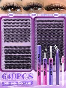 640片D型卷翘单根假睫毛套装,包含胶水、封层剂、镊子、睫毛刷,DIY睫毛套装,新手友好,DIY睫毛簇+睫毛刷+睫毛夹,柔软自然的睫毛册,大容量分段式睫毛嫁接套装,蓬松浓密假睫毛套装,新手友好,易于使用,适合各种眼妆 - 彩色 - 查看 18