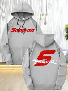 Sudadera casual para hombres (estampado de patrones, diseño de botón a presión de herramienta), con bolsillo y capucha con cordón - Sudadera de poliéster marrón, lavable a máquina, - Gris - Ver 1