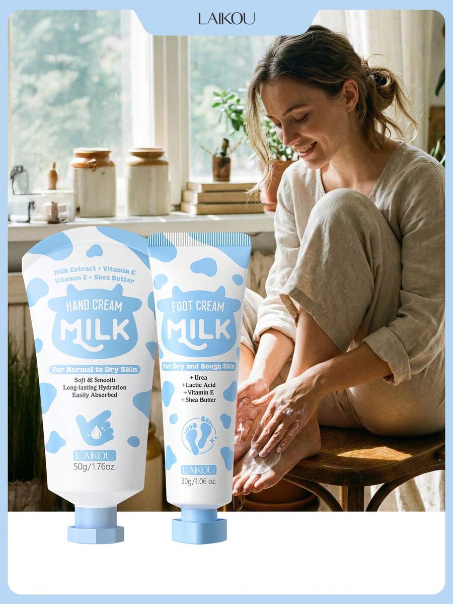 LAIKOU 1套滋养莱寇牛奶身体护理套装(保湿牛奶护手霜50克+防干裂牛奶足霜30克),适合旅行、露营、徒步、登山、户外活动,女性、妈妈、妻子、姐妹、青少年、女友均可使用,呵护肌肤。 - 藍色 - 查看 1