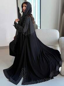 Thời trang kín đáo kiểu Trung Đông, khăn trùm đầu phối ren chấm bi. - màu đen - Xem 3