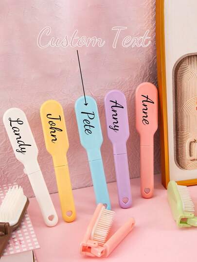 Customized Mini Macaron Folding Hair Comb; Cute Personalized Gift For Engagement, Wedding, Party, Corporate Advertising