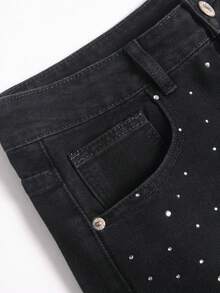 男士夏季时尚水钻装饰斜插口袋牛仔短裤 - 黑色 - 查看 6