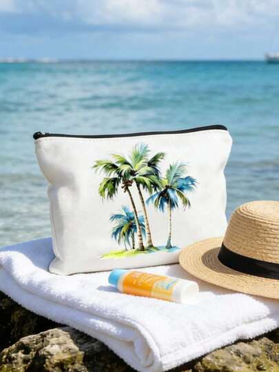 节日棕榈树印花化妆包 - 6 色可选，伊斯兰节日礼物化妆包 - 节日主题图案，大容量女士旅行化妆包，便携可折叠收纳包，化妆品收纳包，轻便旅行化妆包，化妆包，手提包，洗漱包，铅笔盒，礼品袋，拉链包