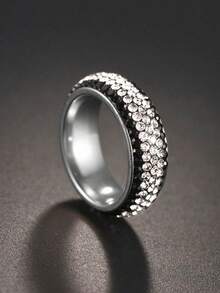 1枚不锈钢全钻情侣戒指，时尚欧美风格珠宝 - 彩色 - 查看 5