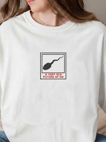 1pc White T Shirt Retro Shirt, Cute Gift Tee Embroidered A Very Old Picture Of Me T-Shirt, Funny Shirt, Hilarious Humor Tee, Funny Gift For Friends,  T-Shirt - 白色 - 查看 1