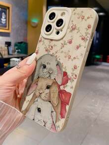 可爱卡通兔子彩绘科技感穿孔米色简约时尚创意防震手机壳，兼容 17/ 17 Pro/ 17 Pro Max/ 16/11/16 Pro/16 Plus/16 Pro Max/16 e/15 Pro Max/13/14/12/XS/XR/7G/8P，兼容三星Galaxy S25/S25 Plus/S25 Ultra/A16/A36/A26/A56/A50/A12/A32。 - 彩色 - 查看 3