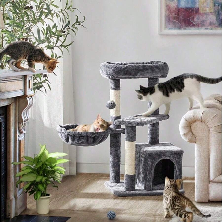 Cat Tree, 34In Cat Tower, Multi-Level Cat Condo with Extra Scratch Boards and Si - Gris - Ver 1