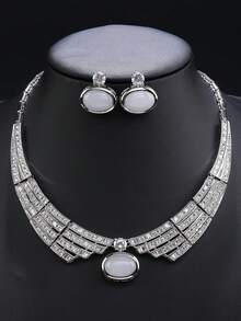 一套三件装奢华立方氧化锆首饰项链和耳环，适合婚礼、派对、新娘礼服、节日、生日礼物等场合。 - 珠寶套裝 - 查看 14