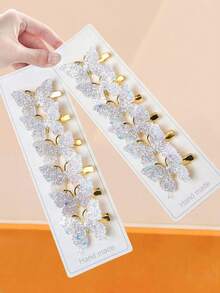 12个/套 白色闪光蝴蝶发夹，在灯光下闪闪发光 - 适合女孩上学、参加派对、日常生活和外出时佩戴，瞬间提升少女魅力 - 彩色 - 查看 5