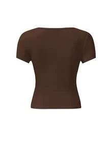 2 chiếc áo thun nữ cổ chữ U tay ngắn, màu trơn thời trang, kiểu dáng casual đa năng, ôm sát, thích hợp cho mùa hè. - Nhiều màu - Xem 5