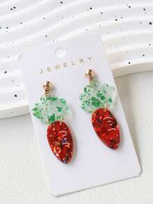 1 Pair Acrylic Cute Carrot Shaped Bling Glitter Earrings, Fun Holiday Party Gift Earrings - Radish - View 3