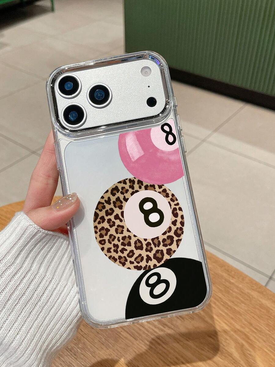 Sports Leopard Print 8 Ball Phone Case, Transparent Billiard/Pool Phone Case With Silver Camera Frame Lens Protection Design, Compatible With IPhone 15/16/17 Pro Max/14/17/16 Plus, Fast Shipping, Phone Cases - Clear - View 1