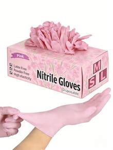 100只一次性浅粉色丁腈手套，适用于家庭厨房清洁、纹身、染发、宠物护理、美发沙龙等，防水耐用，清洁用品，家用手套，家用工具（无包装盒） - 淺粉色 - 查看 2