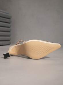 Women's New Pointed Toe Crystal Embellished Hollow Back High Heel Shoes, Elegant For Party And Commute, Versatile - Apricot - View 8