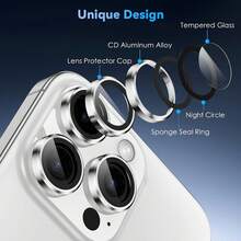 6 pezzi Protezione obiettivo fotocamera in argento HD, protezioni obiettivo ultra resistenti, anti-graffio, vetro temperato ultra sottile anti-graffio, protezione schermo fotocamera in vetro temperato 9H, compatibile con iPhone 17 Pro Max/17 Air/16 Pro Max/16 Plus/16e/15 Pro Max/14 Plus/13 Pro Max, adatto per uso quotidiano, in ufficio, a casa, protezione telefono fotocamera impermeabile antiurto anti-caduta - Argento 6 pezzi - Visualizzare 4