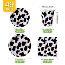 8pcs Pink Cow Print Disposable Tableware Set, Including Plates, Napkins And Cups, Party Supplies Suitable For Birthday, Wedding, Theme Party, Family Picnic - Multicolor - View 2