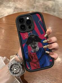 足球明星印花足球风格防摔保护壳，适用于 13/16/17/15/14/13/12/11，兼容三星系列 - 黑色 - 查看 1