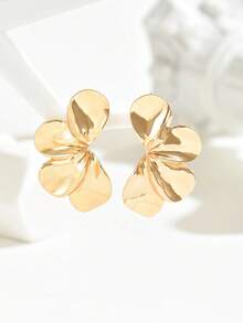 1 Đôi bông tai kiểu cánh hoa ánh kim, kiểu dáng thường ngày đa năng dành cho nữ, thích hợp cho các bữa tiệc và khiêu vũ. - Vàng - Xem 2