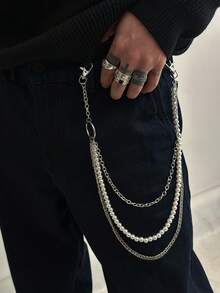 1件复古朋克摇滚风多层仿珍珠串珠几何十字链吊坠腰链，个性化设计，休闲简约，街头风，男女皆宜的时尚金属裤链礼物 - 褲鏈 - 查看 2