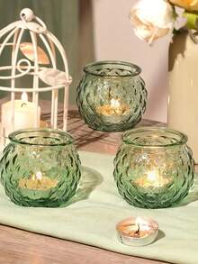 6/1pc Green Glass Rhinestone Candle Holder, Suitable For Wedding Centerpiece Decoration, Dining Table Decor, Home Decor, Family Gathering, Tabletop Decor, Theme Party - Multicolor - View 4