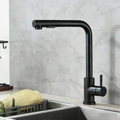 Robinet de cuisine avec douchette extractible. Mitigeur monocommande moderne pour évier. Robinet en acier inoxydable pour évier de cuisine, pivotant à 360° avec cache.
