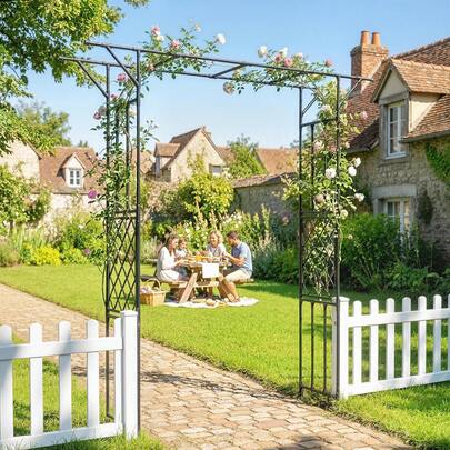 Outsunny Garden Arch, PE-Coated Steel Arbour Trellis For Climbing Plants, Rose Arch For Party, Wedding Garden Decoration, 180 X 40 X 215 Cm, Black