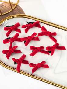10pcs/Set Women's Bow Hair Clips, Suitable For Daily Outfit, Festivals, Parties, And Events - Red - View 1