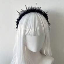 パンク スパイク レース ヘアバンド 個性的 アンダーグラウンド リベット ヘアバンド Y2K ミレニアル 甘くクール ダーク ゴシック 髪飾り - ブラック - チェックする 3