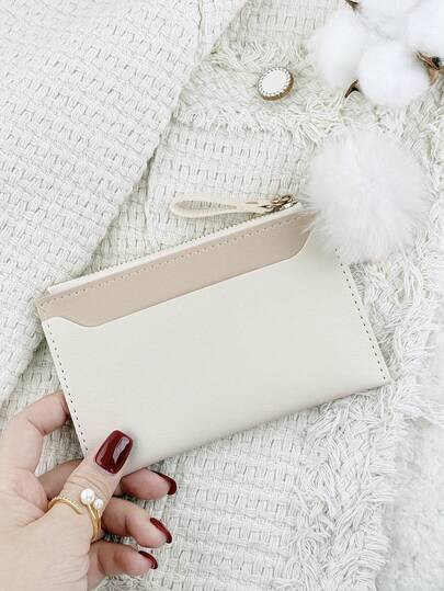 White With A Pom-Pom Charm,Zipper Small Wallet Coin Pocket Small Purse Bifold Slim Women Wallet MiniThin,Lightweight,Multi Layer Portable,ID Card,Money Credit Card Minimalist,Fashion,Modern,Business,For Anniversary,For Birthday Gift,For Gift,For Girls,For Lady,For Female,Bag School Supplies For School Dorm Room & Back To School