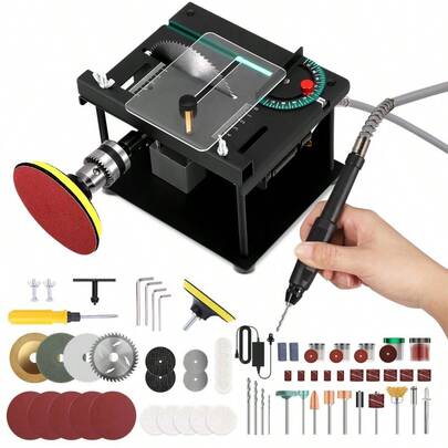 Mini Multifunctional Table Saw, Portable Mini Table Saw With Belt Sander, Adjustable Speed And Angle, With Carving Accessories, Suitable For Handmade DIY Woodworking Model Crafts