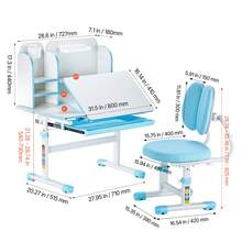 Kids Study Chair And Desk Set, Study Desk And Chair For Kids With Bookshelf & Storage Drawer, Adjustable Height & 0-40° Tilted Desktop Desk And Chair, Study Table For Bedroom & Study Room, Blue - Blue - 20.5 to 43.5 Inches - View 10