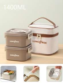 Set Wadah Makan Siang Terisolasi Portabel Dewasa & Pelajar 1/3/4/5 buah, Kotak Bento Stainless Steel yang Dapat Ditumpuk untuk Makanan Panas, dengan Tas Makan Siang Terisolasi, Unisex, 4 Wadah Makanan Panas Terpisah, Aman untuk Microwave (Aprikot/Cokelat) - MultiWarna - View 13