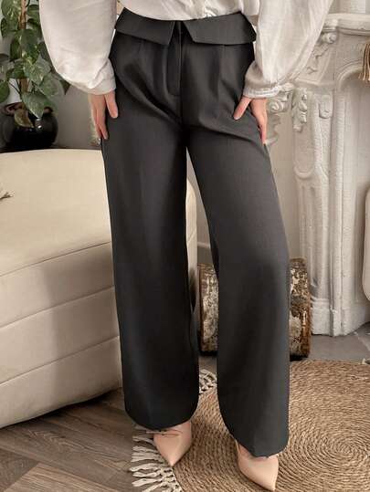 Livesso 女式素色简约高腰直筒休闲裤 Y2K 返校秋季服装