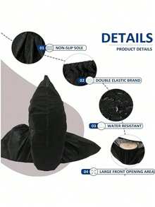 100 Disposable Shoe Covers, Black Elastic Open Shoe Covers, Non-Slip Shoe Covers, Suitable For Indoor/Outdoor Use, Home And Office Organization, Suitable For Family, Office, School, Back-To-School Season, Shoes, Spring/Summer Selection, Bridesmaid Gifts, Room, Bedroom Decoration, Beach, Travel, Unisex, Vacation. - bao bọc giày - Xem 6