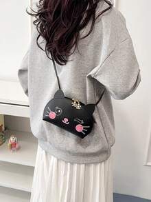 1pc Girl's PU Leather Zipper Closure Cute Cartoon Cat Youth Small Crossbody Bag, Suitable For Daily Use - Cat - View 11