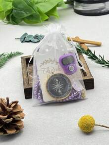 5-In-1 Holiday Gift Set: Faux Pearl Beaded Finger Ring Counter With Compass & Card - Ideal Party Souvenirs - M-Rose Gold - View 7