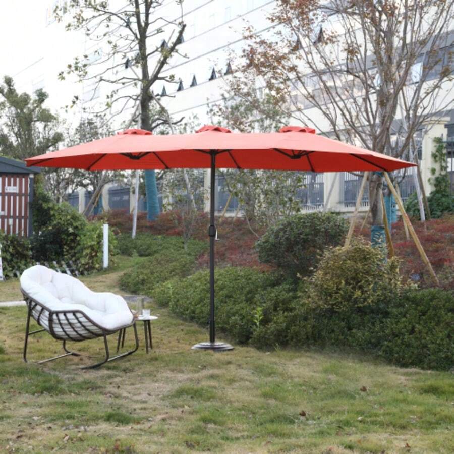 14.8 Ft Double Sided Outdoor Umbrella Rectangular Large With Crank (Orange)(No Base) - Orange - View 1