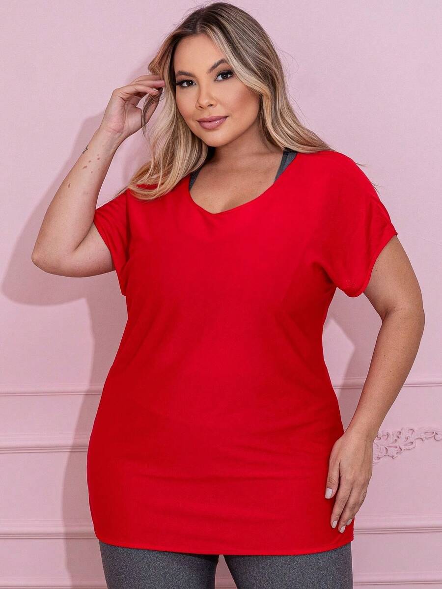 Plus Size Sports Tees & Tanks - 紅色 - 查看 1