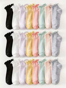 8/1 Đôi tất trẻ em viền bèo màu ngẫu nhiên, tất bèo hình trái tim cầu vồng và màu trơn, tất thể thao chạy bộ cho năm học mới, tất đi biển mùa hè cho bé gái, quà tặng ngày Valentine - Nhiều màu - Xem 3