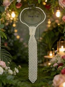 1入時尚多色修飾假珍珠編織項鍊,適用於正式場合 - 白色 - 查看 11