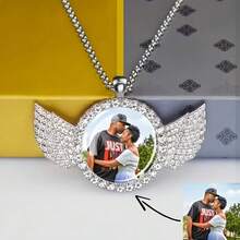 1 Personalized Angel Wing Photo Pendant Necklace - Hip-Hop Rock Style, Zinc Alloy Inlay, Unique Punk Glass Dome Design, Suitable For Both Men And Women - Perfect Gift For Halloween And Valentine's Day - 彩色 - 查看 9