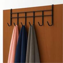 Door Hanger With 6 Hooks, Multipurpose Organizer For Bedroom, Bathroom, Kitchen - 黑色 - 查看 2