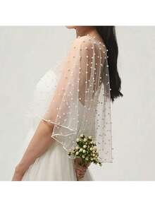 1 Piece New Elegant Lightweight Wedding Breathable Sunscreen Knitted Shawl With Imitation Gauze Collar Design Suitable For Women To Wear At Banquets And Parties Veils For Brides - 白色的 - 查看 6