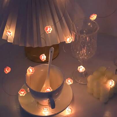 1 pieza Luces de cadena LED con diseño de pata de gato rosa, luces de alambre de cobre con estampado de pata de animal, adecuadas para habitación, dormitorio, vacaciones, boda, decoración de fiesta