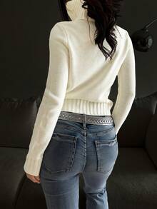 Petite Women Elegant Casual Fashionable Modern Design Deconstructed Double-Breasted Fitted Cardigan - White - View 3