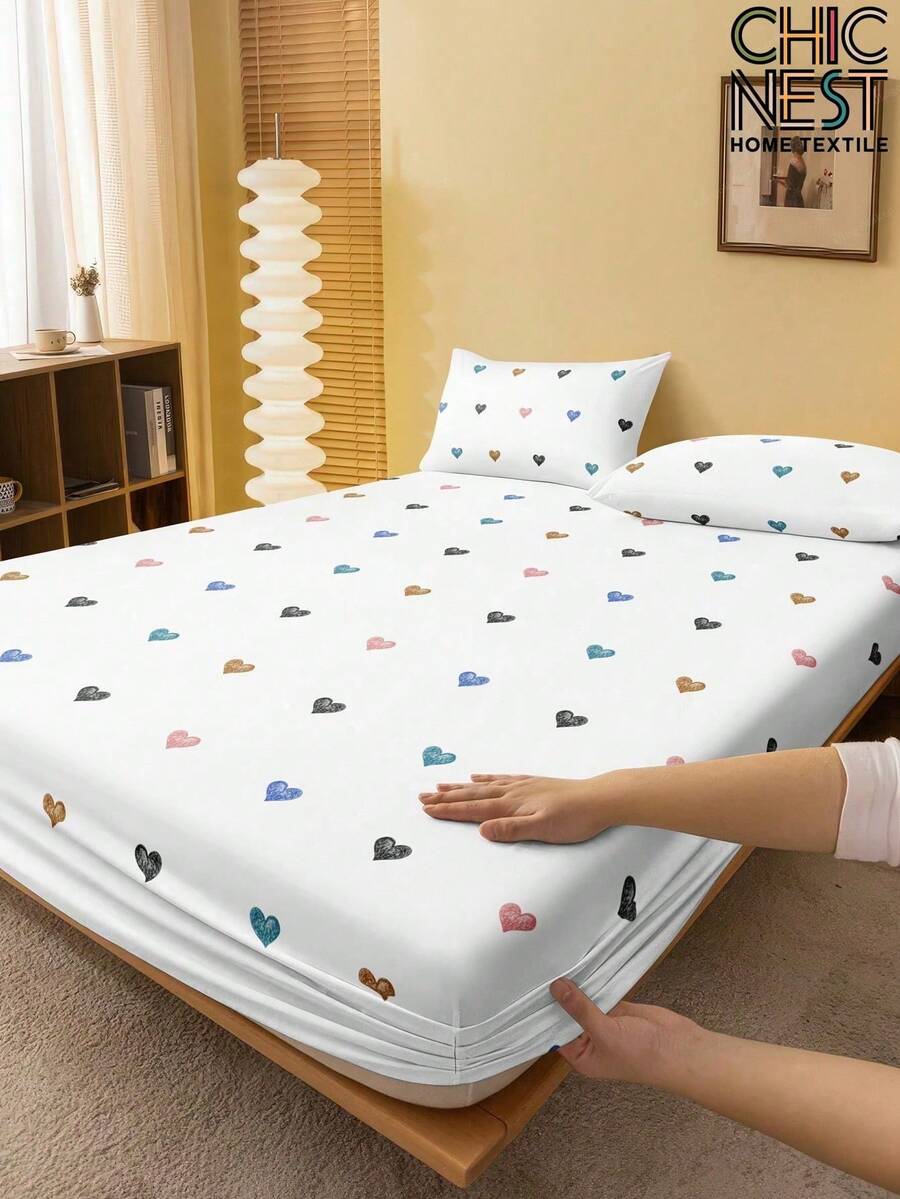 1 bộ ga trải giường họa tiết trái tim nhiều màu sắc, tấm bảo vệ nệm trang nhã, ga trải giường hình trái tim ngày Valentine phù hợp với mọi kích cỡ giường - giường đôi, giường cỡ Full, giường cỡ Queen, phù hợp với nệm có độ dày lên đến 11,8 inch, mềm mại, thoáng khí, không nhăn, thân thiện với giấc ngủ, có thể giặt máy, phù hợp sử dụng trong ký túc xá. - trắng - Xem 1