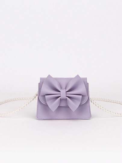 1pc Girls' Cute Mini Dual-Fabric Bow Handbag, Suitable For Daily Outfits