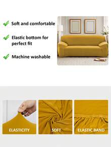 1 pieza Funda de sofá de unicolor, moderna y minimalista, de poliéster elástico, extraíble y lavable a máquina, adecuada para sala de estar, comedor, estudio, dormitorio, uso doméstico - Amarillo ante - Ver 2